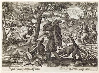 JAN VAN DER STRAET (after)  Group of 6 engravings of hunting scenes